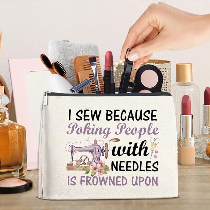 FYDHQSS Sewing Gifts Makeup Bag for Quilters Women Sewing Lovers