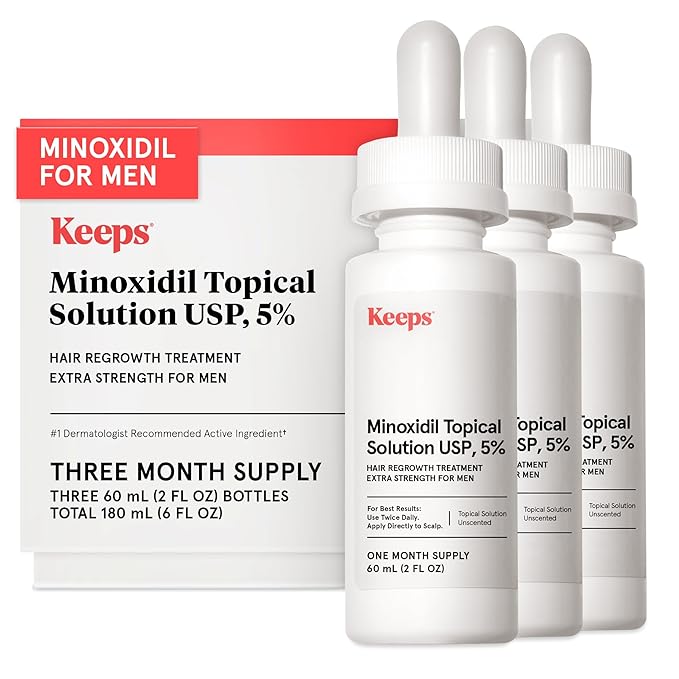Keeps Minoxidil Solution 5% for Men, 3 Month Supply (3 x 2 fl oz Bottles)
