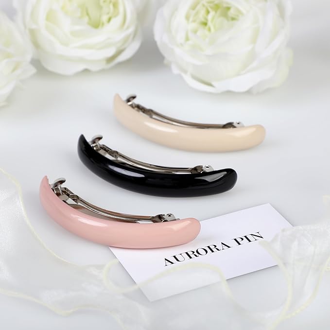 Hair Barrettes for Women, 3 Pack Tortoise Shell Hair Clips for Thick Hair