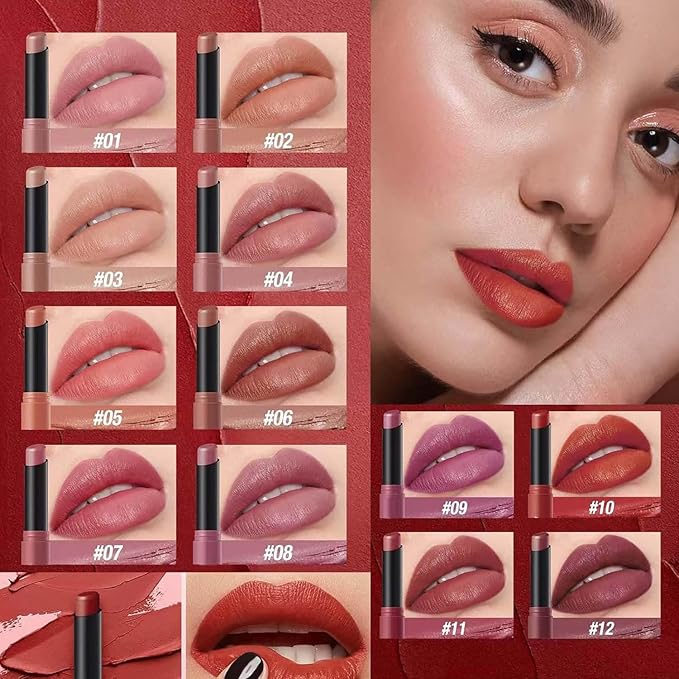 TWLBXMG Matte Lipstick Single Long Lasting Waterproof Velvet Lipsticks High Pigment Non-Stick Cup Not Fade Lipstick for Women，Quick Makeup Lightweight Portable 06