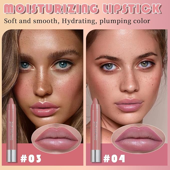 mekuel 2Pcs Soft Pink Nude & Brown Hydrating Cream Lipsticks Lip Crayon for Women, Natural Non Sticky Lipstick Lip Liner Crayon Set, Creamy Lips Stick Moisturing Nourishing Lips Balm Stick Set, B