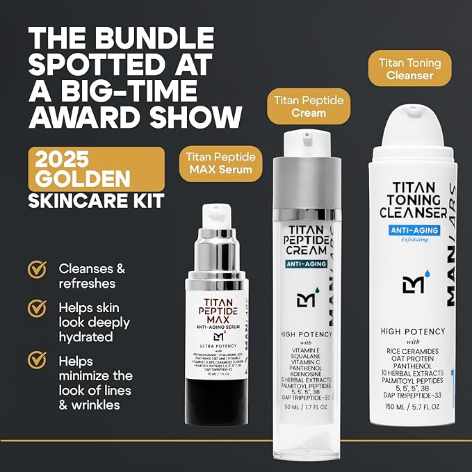 Man Labs Titan Peptide Mens Skin Care Kit, 3pc Anti-Aging Facial Care Kit