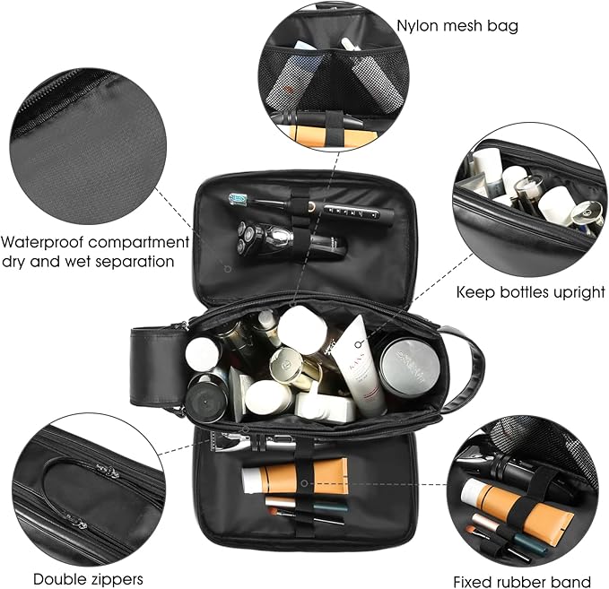 BNSPOCKET Personalized Leather Travel Toiletry Bag for Men, Large Travel Bathroom Shaving Dopp Kit, Large Cosmetic Bag Waterproof