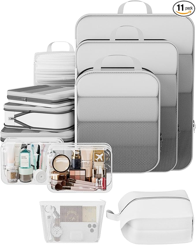 1/2/6/8/9/10/11 Set Compression Packing Cubes Garment Bags Garment Bag for Travel Essentials,White