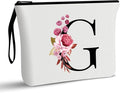Vavabox A-Z Personalized Makeup Bag, Birthday Gifts for Women Mom, Gifts for Best Friend, Bride Bridesmaid Cosmetic bag (G, 01-White)
