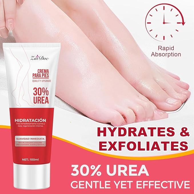 ZAIDOC Urea Cream 30 Percent for Feet 3.38 oz, Foot Cream and Hand Cream Maximum Strength with Hyaluronic Acid, Aloe Vera for Deep Moisturizes, Callus Remover
