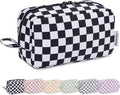 Narwey Checkered Makeup Bag, Travel Cosmetic Bag Organizer, Toiletry Bag Make Up Bags with Organized Pockets for Women (Black Checkerboard, Large)