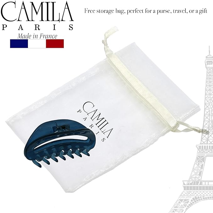 Camila Paris CP3125 French Hair Clips for Women, 3.5" Blue, Large Claw Clip Strong Hold All Day, No Damage No Slip Claw Clips for Thick Curly Wavy Fine Straight Hair, Jaw Clip Made in France