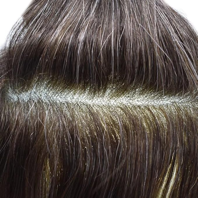 FACE MIRACLE Hair System for Men French Lace Mens Toupee Human Hair Replacement System Lace with PU Toupee for Men Male Hair Piece Wigs 6"X8" 5#MEDIUM LIGHT BROWN