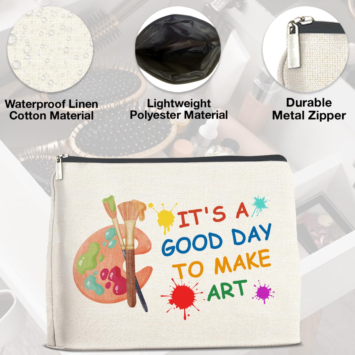 UPNEGE Art Teacher Makeup Bag - Art Lover Gifts for Women Artist & Teacher, Cosmetic Bag With Zipper Makeup Pouch