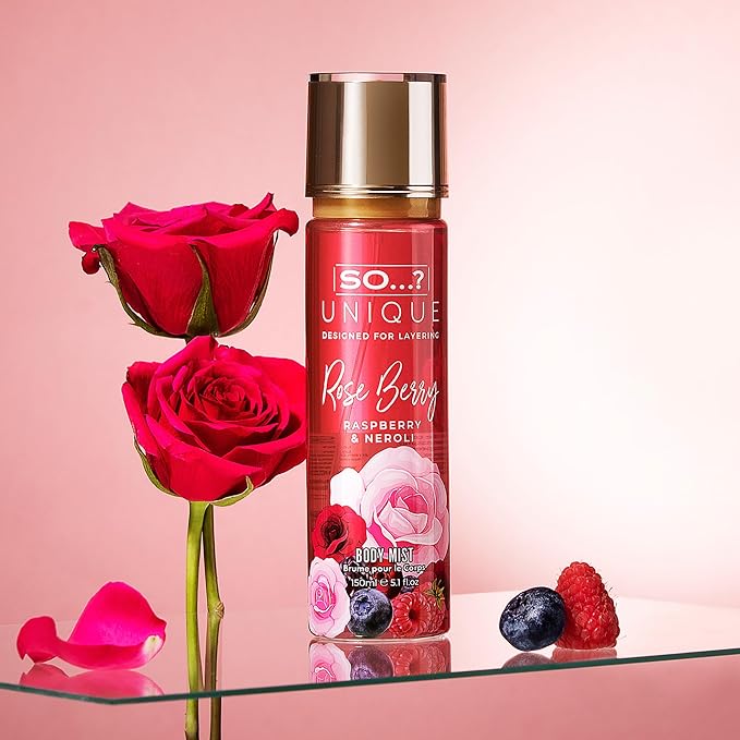 So...? Unique Rose Berry Body Mist - Floral, Fruity Body Spray for Women - Vegan Perfume for Women with Rose, Vanilla, Musk Notes - 5.1 oz