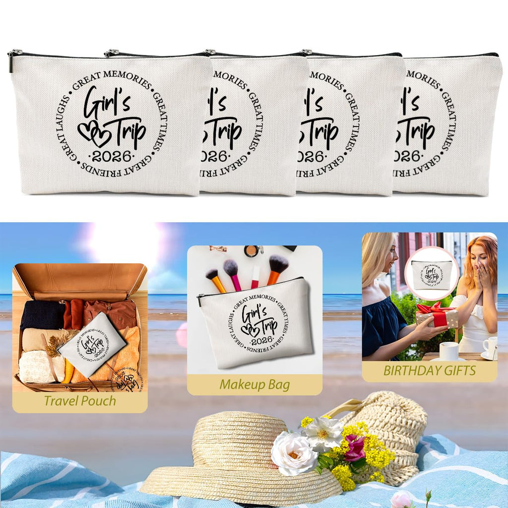 BQXH 4 Pcs Girls Trip Gifts Favors, Girls Weekend Gifts Makeup Bag, Bestie Weekend Bag Toiletry Bag with Liner, Vacation Cosmetic Bag, Friendship Gift for Women Friend Daughter, Graduation Gift