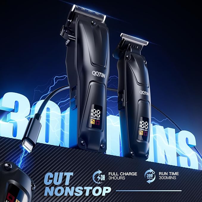QQTIN Hair Clippers for Men Professional, Cordless Clippers and Trimmers Set for Hair Cutting, 8500RPM Rechargable Electric Hair Trimmer for Self-Haircut and Family Use (Black)