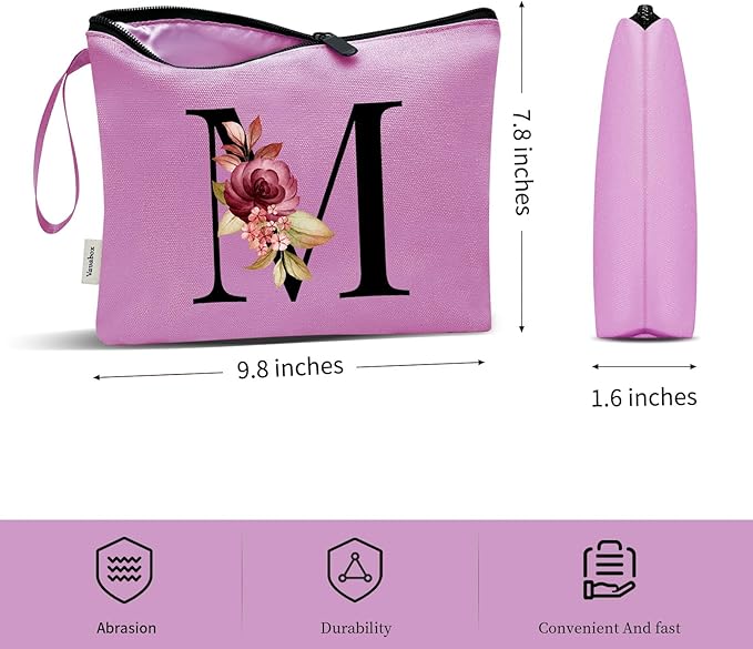 Vavabox A-Z Personalized Makeup Bag, Birthday Gifts for Women Mom, Gifts for Best Friend, Bride Bridesmaid Cosmetic bag (M, 07-Purple)