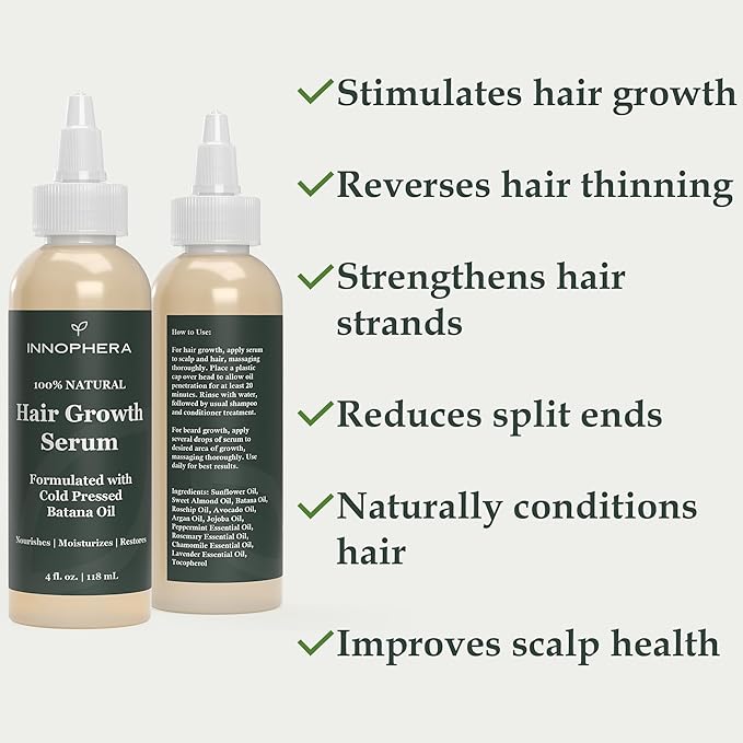 Innophera Batana Oil Hair Growth & Scalp Serum ‒ With Jojoba, Argan, Rosemary & Lavender Oils ‒ Natural Vegan Thickening, Moisturizing & Strengthening Serum ‒ 4 fl. oz.