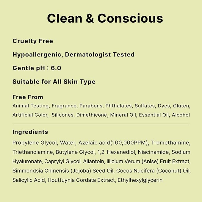 DearMYDEW 10% Azelaic Acid Serum with Niacinamide, Salicylic Acid, Allantoin, Rosacea Treatment for Face Redness Relief, Reduce Cystic Acne Scar, Pimples, Non-Comedogenic, Korean Skincare, 1Fl Oz