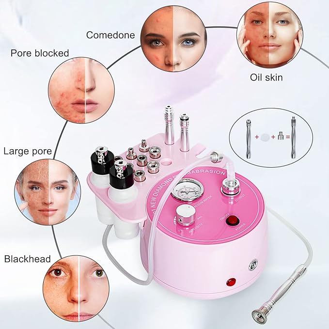 AIMENGXI Diamond Microdermabrasion Machine Professional Plus, 3 in 1 Pink Diamond Dermabrasion Facial Beauty Equipment Skin Care for Vacuum Blackhead Removal & Spray, Suction Power 0-70 cmHg