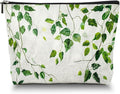 Scribesense Makeup Bag Travel Cosmetic Bags Small Makeup Case Waterproof Zipper Pouch for Women Girls 7X9inches - Green Ivy Leaves Cascading on White