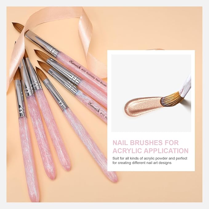 KEMEISI Acrylic Nail Brush Size #10, 100% Pure Kolinsky Nail Art Brushes for Acrylic Application, Sturdy Starry Handle Oval Shaped Nail Design Tools for Professional Manicure DIY, Pink