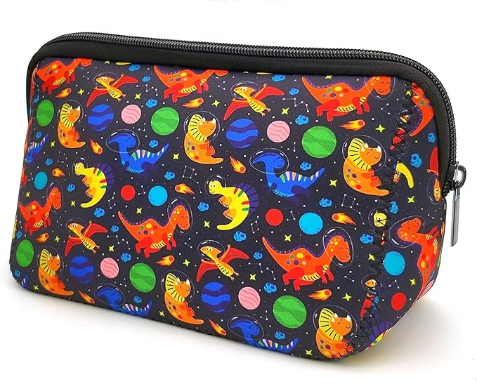 AJLTPA Waterproof Neoprene Cosmetic Bag, Space Dinosaur