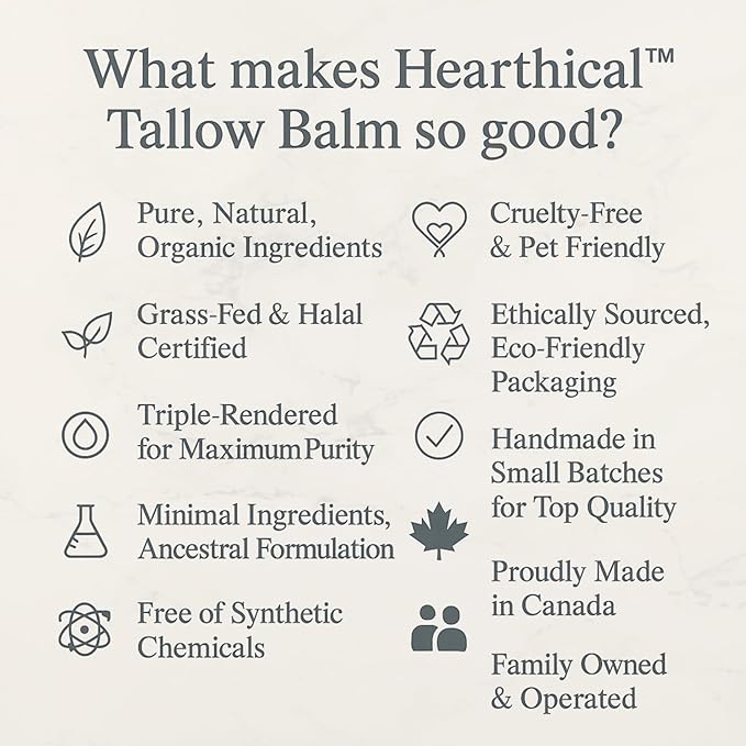 Hearthical Halal Grass Fed Beef Tallow For Skin – 70g Organic Beef Tallow Moisturizer – Beef Tallow Face Moisturizer & Beef Tallow Face Cream – Pure Beef Tallow Balm with Lavender & Cedarwood