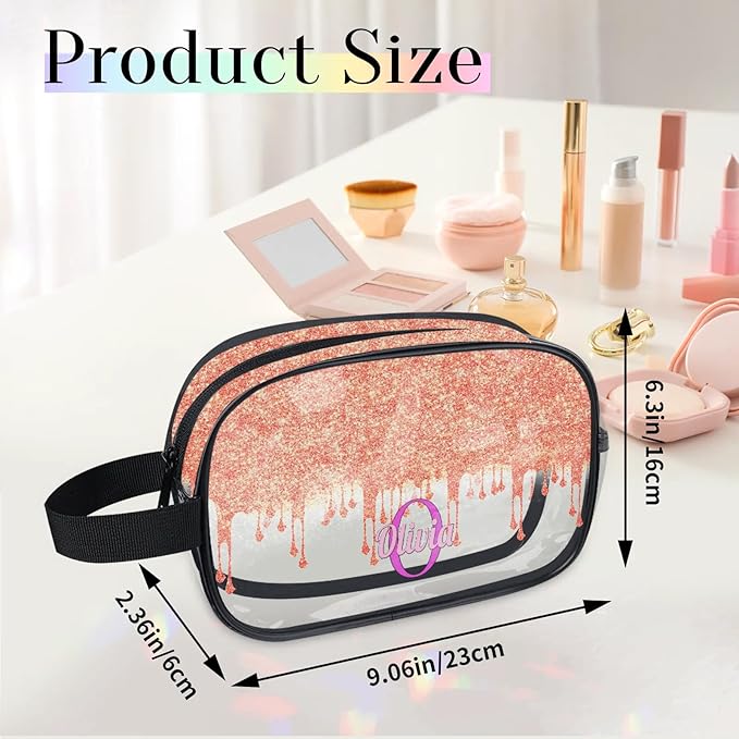 KFNHN Custom Name Makeup Bag Travel Bag, Clear Toiletry Bag Travel Large Capacity Cosmetic Container Organizer for Shampoo, Glittering Orange Curtain Bling