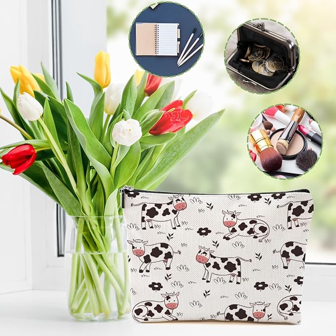 DHKG Cow Gifts Makeup Bag Cow Print Stuff Cosmetic Bag Cow Themed Gifts for Women Girls Friend Daughter Cow Stuff Cow Lover Gifts Travel Organizer Zipper Pouch Graduation Birthday Friendship Gifts
