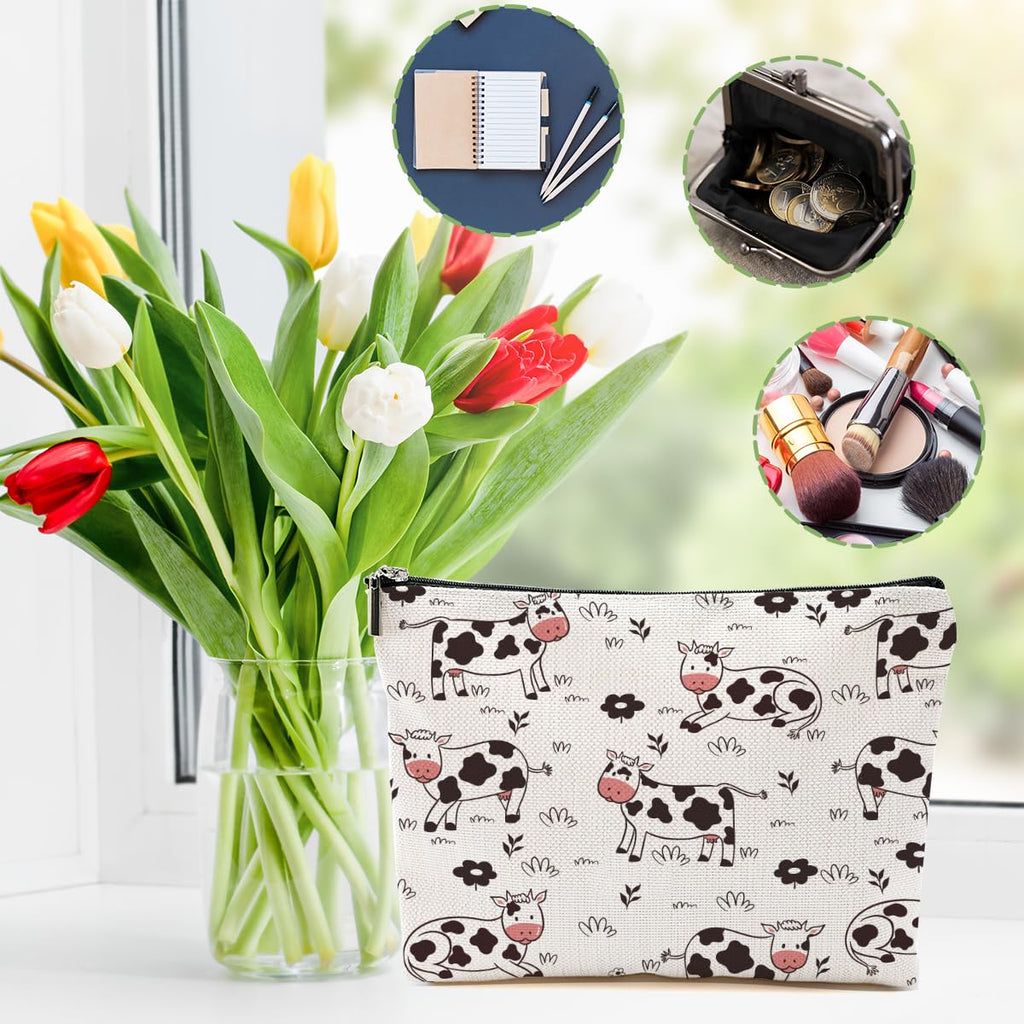 DHKG Cow Gifts Makeup Bag Cow Print Stuff Cosmetic Bag Cow Themed Gifts for Women Girls Friend Daughter Cow Stuff Cow Lover Gifts Travel Organizer Zipper Pouch Graduation Birthday Friendship Gifts