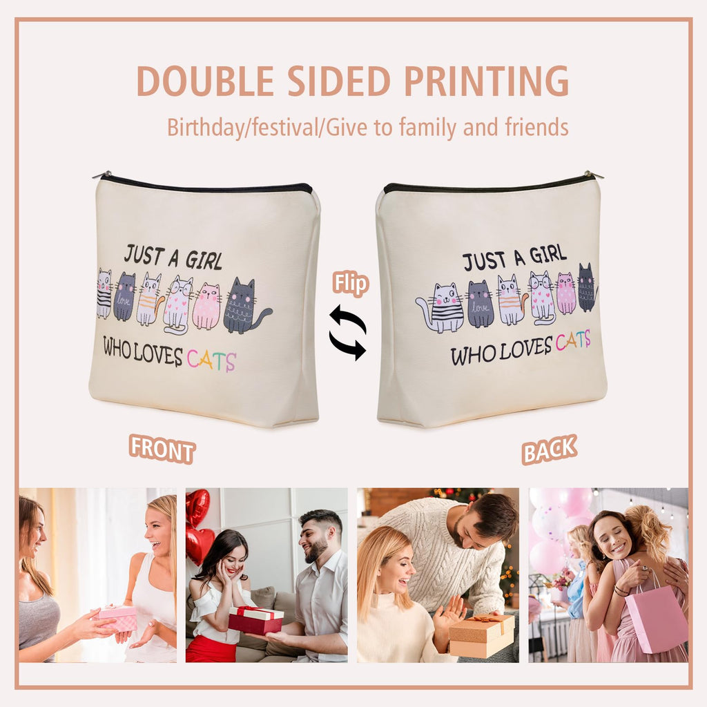 Girlly Cat Mom Makeup Bag For Women & Teen Girl Cat Lover Gifts: Cosmetic Bag & Toiletry Pouch Just A Girl Who Love Cats Themd For Mom, Daughters, Friends.Ideal Gifts For Travel, Birthdays.