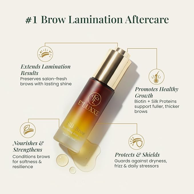 E'Luxxe SilkBrow Eyebrow Growth & Conditioning Elixir - Castor Oil for Eyebrows with Apricot Oil, Biotin & Silk Proteins - Brow Aftercare - Post-Lamination Care (15ml)
