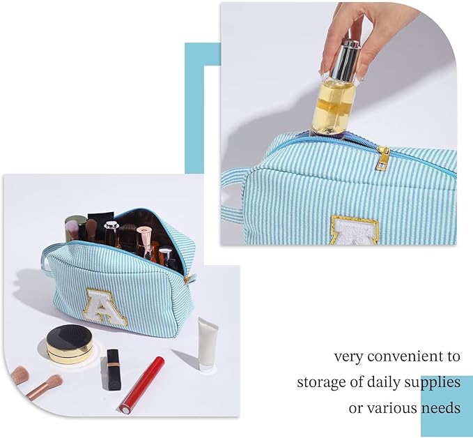 YOOLIFE Birthday Gifts for 6 7 8 9 10 11 12 13 14 15 Year Old Teen Girl - Initial Makeup Bag Letter Toiletry Pouch Cosmetic Case, Personalized Teen Girl Gifts Trendy Stuff Party Favor, Light Blue R