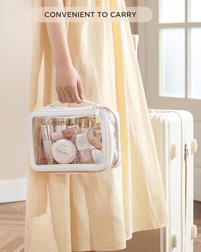 Vorey Large Clear Makeup Bag for Women, Portable Travel Makeup Bag Organizer Waterproof Toiletry Bag Cute Makeup Bags Cosmetic Bag Makeup Pouch, White