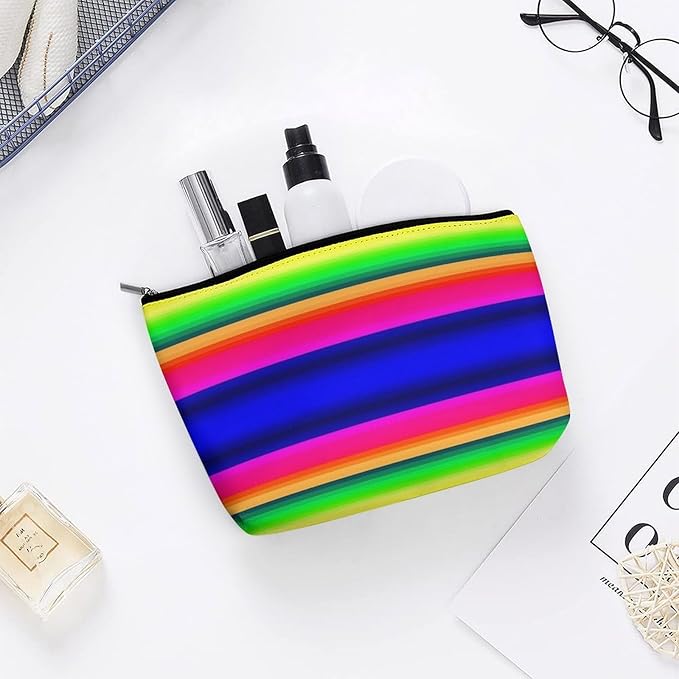 Meaudiwes Women's Fashion Zipper Cosmetic Case, Portable Makeup Case, Personality Toiletry Bag, Travel Cosmetic Toiletry Bag Colorful Mexican Blanket Stripes