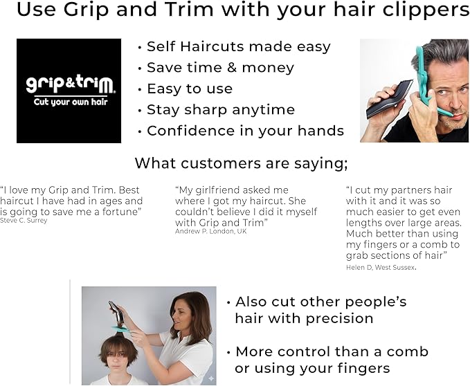 Cut Your Own and Other's Hair at Home the Easy Way | DIY Haircut Tool for Everyone | Use with Your Hair Clippers for Clean, Even Trims Every Time with Grip and Trim.