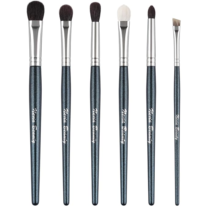 EVRCHGIEA Natural Goat Hair Eye Makeup Brush Set, 6 Pcs Professional Blending Eyeshadow Makeup Brushes for Concealer Eyebrows Eyeliner, Soft Hairs & Wood Handle… (blue 6pcs)