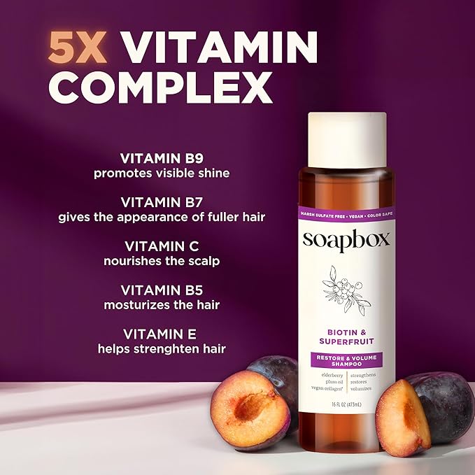 Soapbox Biotin & Super Fruit Shampoo & Conditioner Set, Leaves Hair Volumized & Strengthened - Clean Ingredients Free of Harsh Chemicals, Sulfates, Parabens & Silicones - 1 Liter Each