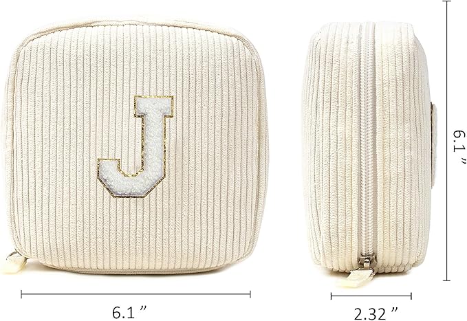 Easter Gifts for Kids - Monogram Personalized Initial Makeup Bags Cosmetic Pouch Make Up Case for Women Her Best Friend Friendship Sister Teacher, Birthday Gifts for Women (Letter J, Beige)