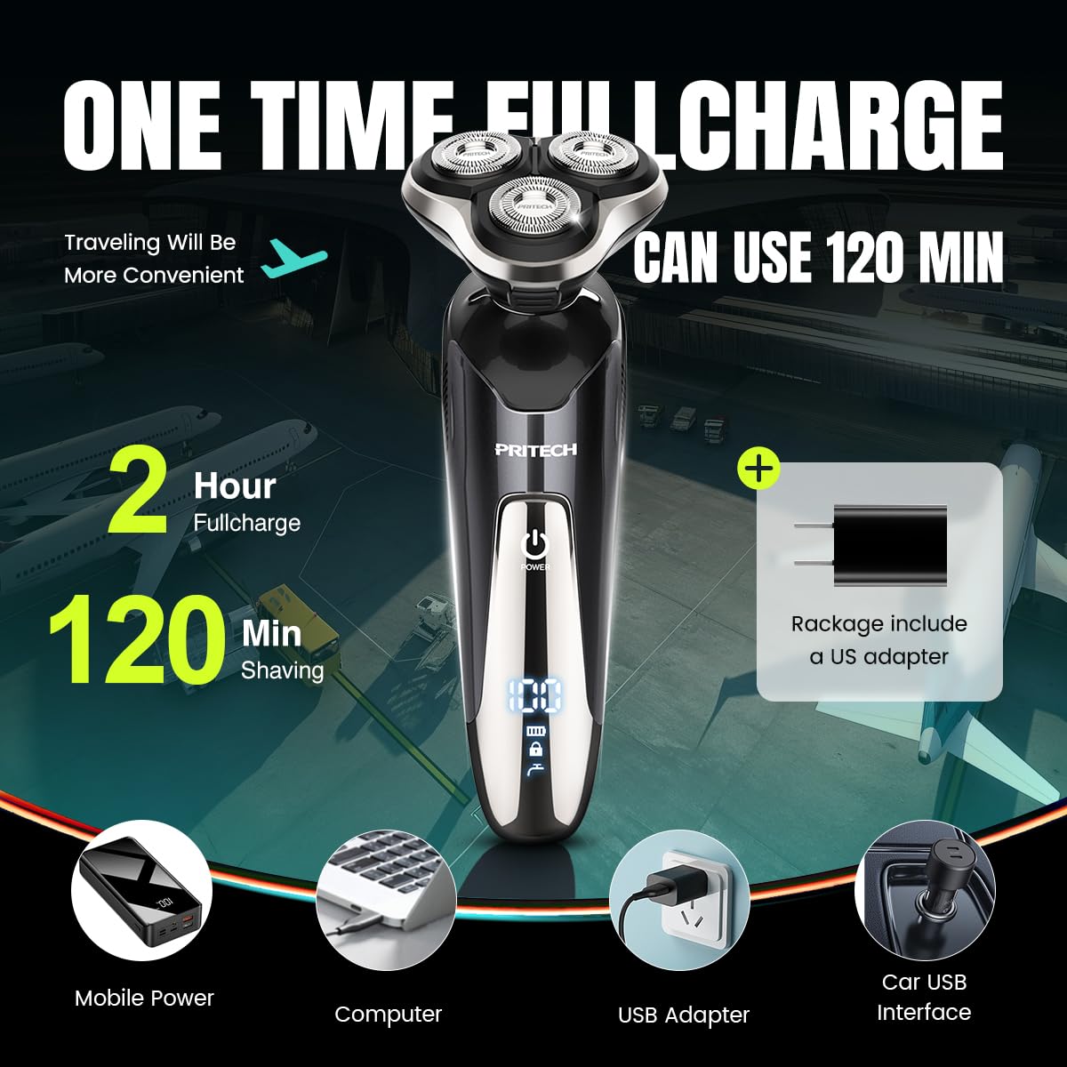 PRITECH Electric Razor for Men Rotary Electric Shavers for Men Cordless