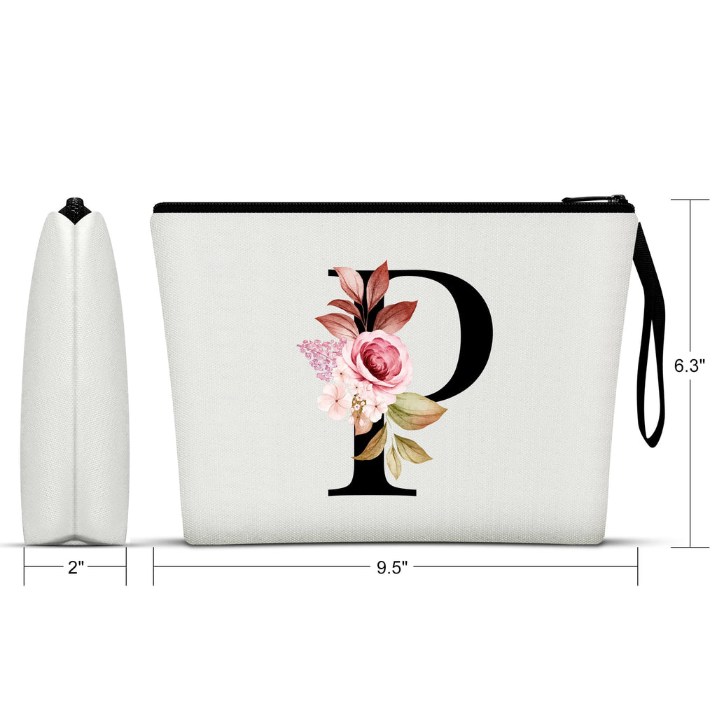 Vavabox A-Z Personalized Makeup Bag, Birthday Gifts for Women Mom, Gifts for Best Friend, Bride Bridesmaid Cosmetic bag (P, 01-White)