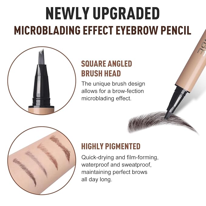 UCANBEMAKEUP Microblading Brow-Fection Brow Eyebrow Pencil – Angled Brush Tip, Wild Natural Hair-Like Strokes, Patented Design, Long-Lasting & Smudge-Proof, for Beginners & Pros(04 Ash Brown）
