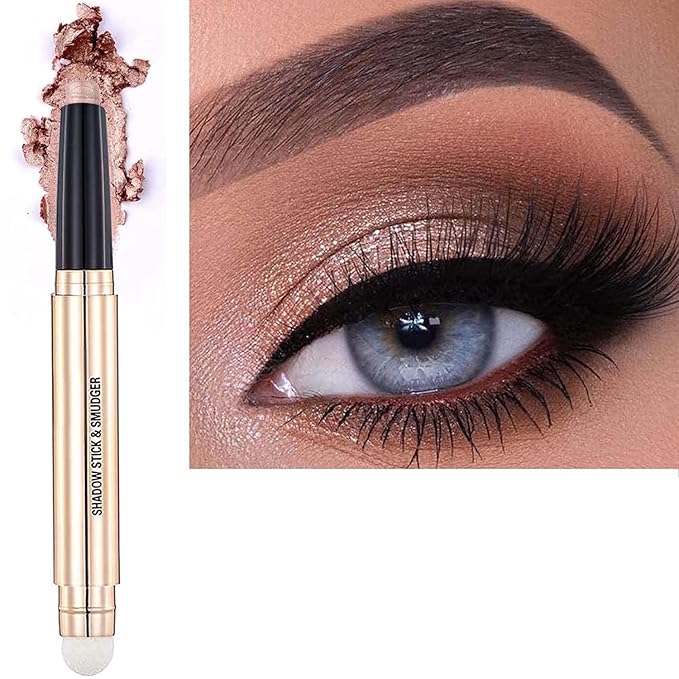 Metiplou Rose Gold Eyeshadow Stick And Eyeshadow Brush Eye Makeup Cream Shimmer Glitter Smooth Eye Shadow Sticks Pencil Nude Matte Palette Primer Crayon Liquid Highlighter Natural Long Lasting 03