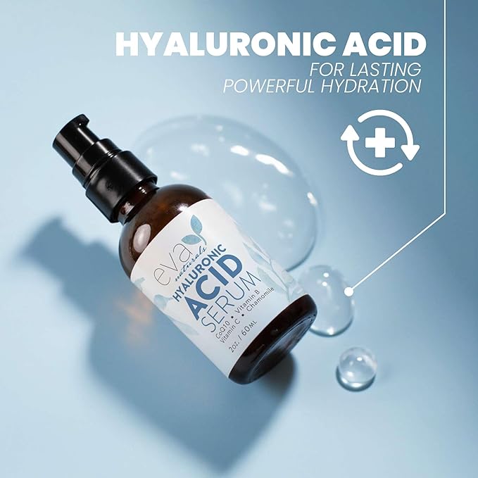 Eva Naturals Hyaluronic Acid Serum for Face – Lightweight Hydrating Facial Serum – Daily Moisturizer with Vitamin B5 – 60 ml