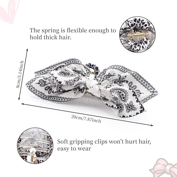 Hadutrek Bow Claw Clips Bow Hair Clips Blue White 3PCS Big Hair Bows for Women Butterfly Styling Large Hair Clips for Thick Hair for Girls Hair Accessories for Teen