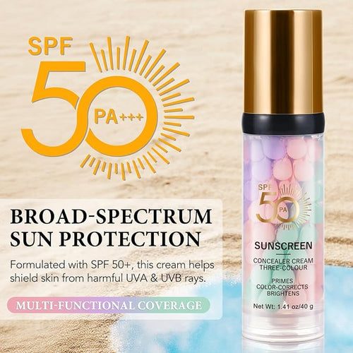 3 Color Sunscreen Concealer Cream, SPF50+ Face Moisturizing Sunscreen Skin Tone Correcting Isolation Cream, Even Skin Tone & Natural Radiance, Oil-Control & Hydrating Color Correcting Makeup Primer