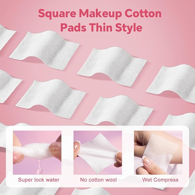 ICOTLE Square Makeup Cotton Pads, 200 Thick and 800 Ultra-Thin Soft, Lint-Free Pads for Makeup Removal, Toner Application and Daily Skincare