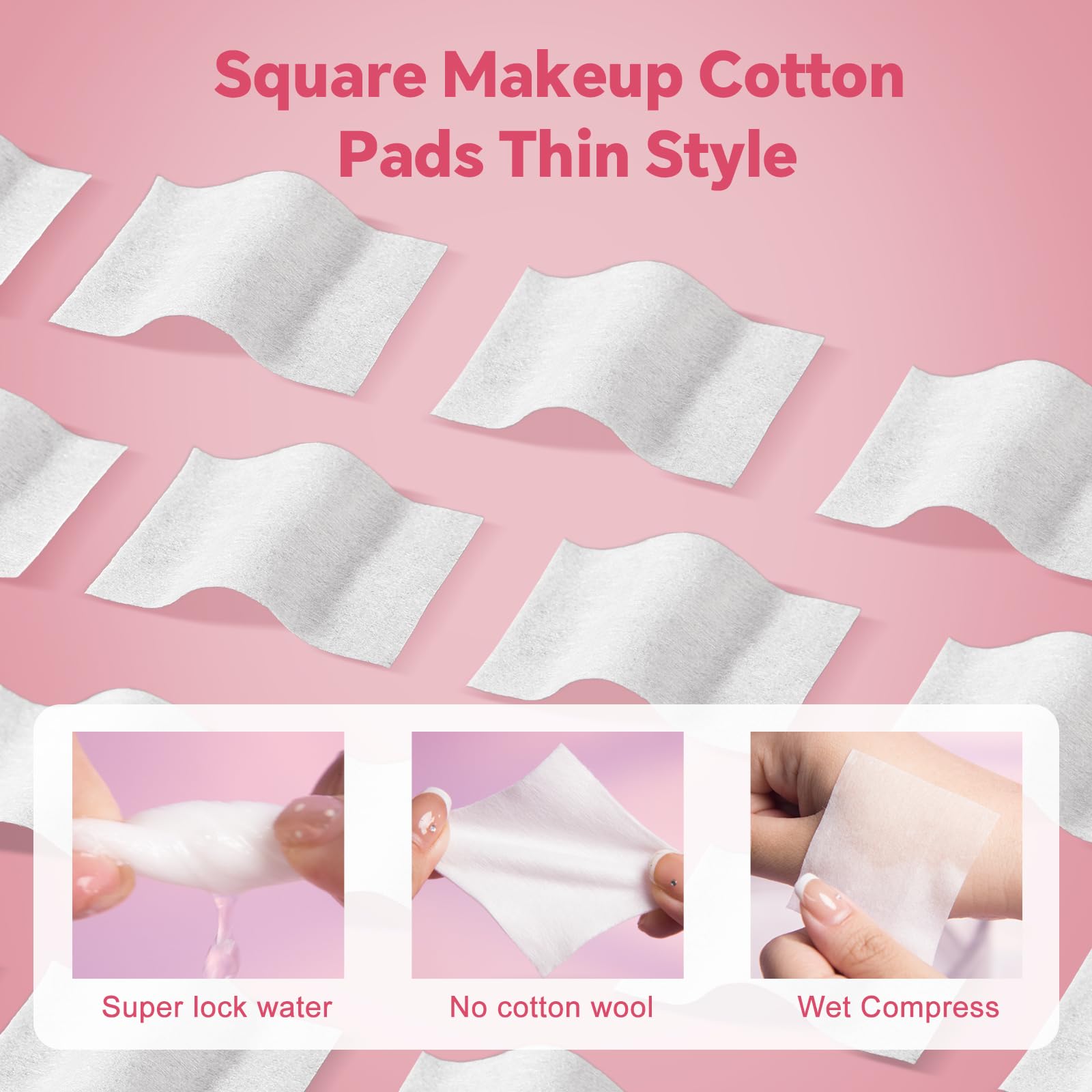 ICOTLE Square Makeup Cotton Pads, 200 Thick and 800 Ultra-Thin Soft, Lint-Free Pads for Makeup Removal, Toner Application and Daily Skincare