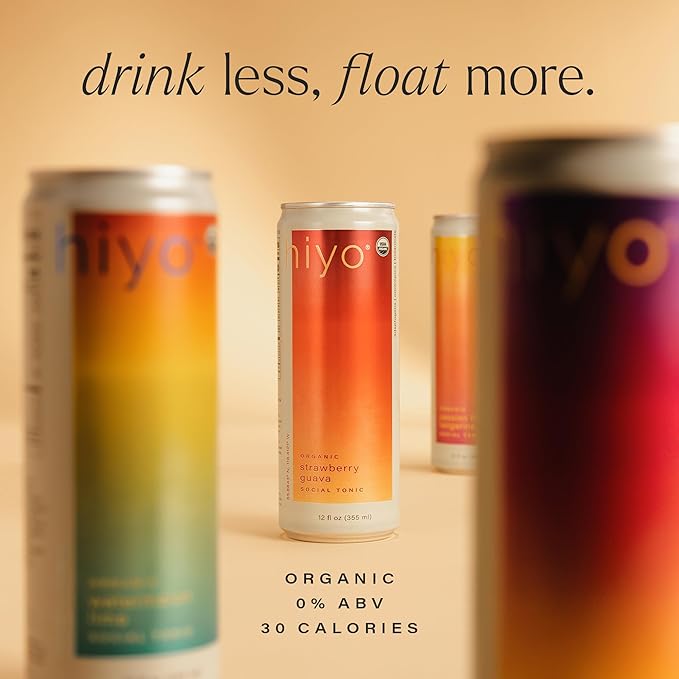 Hiyo Organic Social Tonic – Classic Pack, 12 Pack - Non-Alcoholic Functional Seltzer, Flavored Sparkling Water Crafted with Organic Adaptogens, Nootropics & Botanicals
