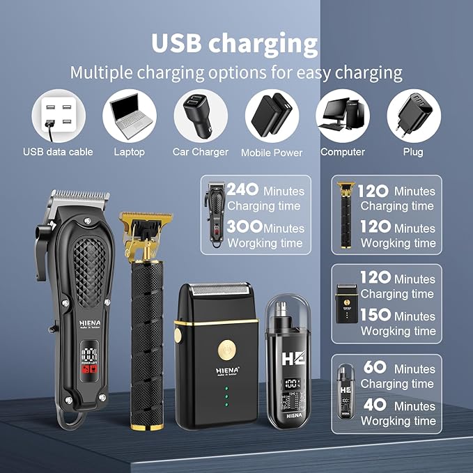 Hair Clippers for Men Professional, Cordless Complete Barber Kit with Electric Hair Clipper T-Blade Beard Trimmer Foil Shaver Nose Trimmer, Men's Hair Cutting Grooming Kit, 8 Guide Combs, Barber/Home