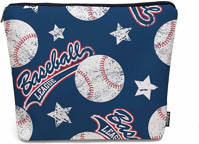 Kalygon Baseball Makeup Organizer Bag Cosmetic Bag For Men Women, Sports Ball Softball Baseball Blue Travel Toiletry Bag Flax Makeup Bags Purse Business Makeup Pouch For Toiletries Cosmetics