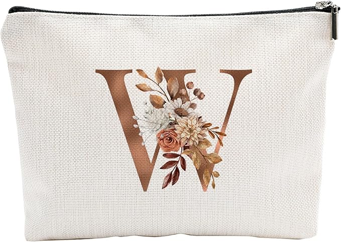 YKYENR A-Z Boho Personalized Cosmetic Bag-Floral Cotton Letter Makeup Bag With Zipper-Artistic Cosmetic Bag For Travel-Bride,Birthday Gift For Women Daughter Friends-Women Makeup Organizer-A23
